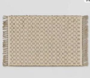 Alfombra de cocina natural estampada a cuadros de yute 34" x 20" - umbral - Imagen 1 de 4