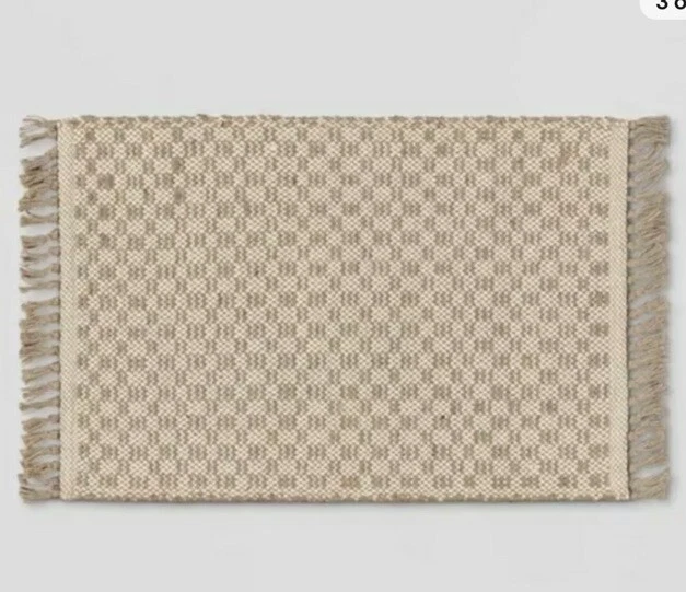 34" x 20" Jute Check Printed Kitchen Rug Natural - Threshold - Image 1 of 4