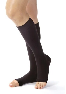 Jobst Below Knee Opaque Compression Socks Small Black Class 1 Open Toe Unisex - Image 1 of 4