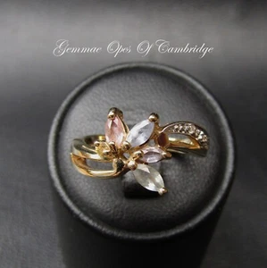 9k 9ct Gold Multicolour Sapphire & Diamond Flower Cluster Ring Size N 3.6g - Picture 1 of 10