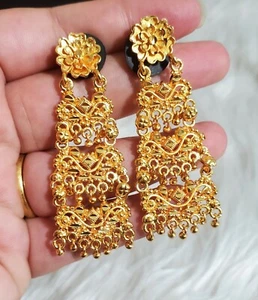 22k Dubai Gold plated Nepali Indian Pakistani Bollywood Earrings 1 gram gold - Picture 1 of 5