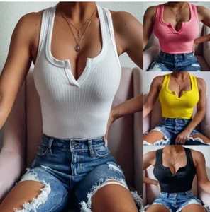 Hot Women's Sexy Strap Solid V-Neck Tank Top T-shirt Sleeveless Top S~XXXL - Picture 1 of 20