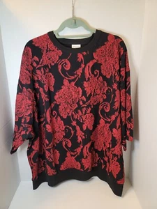 NEW Dries Van Noten Floral Oversized Sweatshirt Red Black Christmas Women's Sz L - Picture 1 of 2