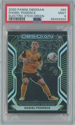 2020-21 Panini Obsidian EPL Daniel Podence RC Electric Etch Green /25 PSA 9 - Image 1 of 2