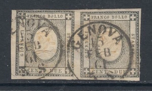 Sardinia Sc P2 used 1861 2c black Newspaper stamp, pair with GENOVA 1961 cds - Picture 1 of 3