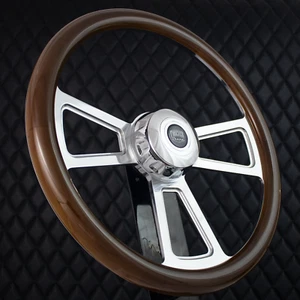 (T06) 18" Aluminum Steering Wheel Big Rig Mahogany Rivet Wood Freightliner 2007+ - Picture 1 of 13