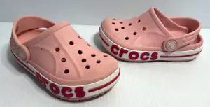 Crocs Pink Purple Stripe CROCBAND Classic Clog Slingback Shoes Kids Sz J 2 - Picture 1 of 7