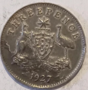 1927 Australian Threepence Sterling Silver - Very Good Condition - Bild 1 von 2