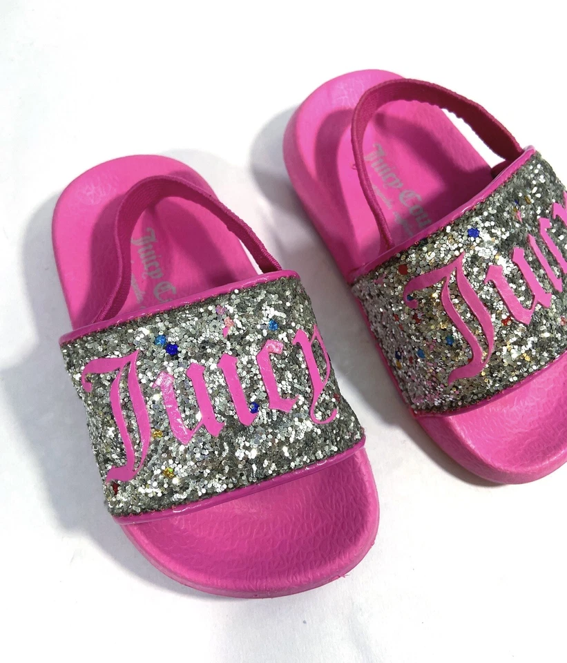 Sandalias deslizantes JUICY COUTURE para bebés niñas plateadas brillantes/rosa Reino Unido infante 5 Foto 1 de 4