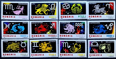 Romania 2001 - 2002 Space Zodiac Signs - MNH - 12 Stamps Full Set - Image 1 of 4