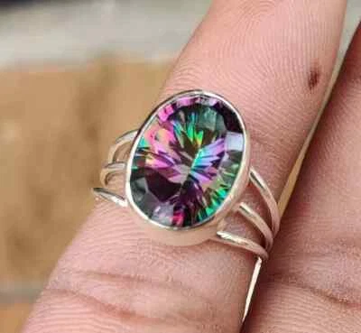 Anillo de mujer hecho a mano con piedras preciosas de topacio místico de plata 925 todas las tallas R203 Foto 1 de 4
