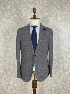 Windsor Blue White Boucle Fabric Cotton Linen Unlined Summer Blazer 40, EU 50 - Picture 1 of 13