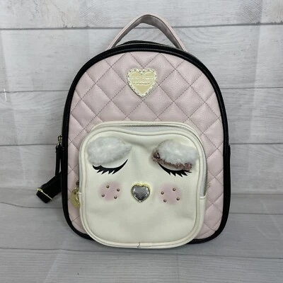Raro Bolso Mochila Betsey Johnson Búho Rosa y Negro Acolchado Estrás Nariz Bolso Foto 1 de 4