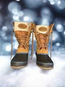 WOMENS KHOMBU COZY TAN TALL SUEDE SNOW DUCK BOOTS SIZE 8 - Picture 1 of 8
