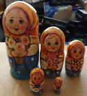 Superb  Quality  Girl With Flowers Russian Nesting Doll 5 Pcs  Large 6.3*