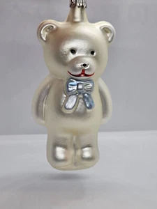 NOS Baby Boys First Christmas White & Blue TEDDY BEAR Glass Ornament Germany - Picture 1 of 4