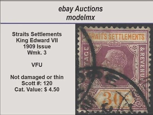 Straits Settlements - 1909, Sc#120, King Edward VII, FU - Cat.$4.50 - Picture 1 of 1