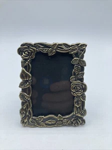 Vintage Roses Flower Frame 3D Antiqued Gold Tone Cottage Core Miniature 3x4” - Picture 1 of 6