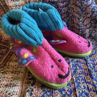 NEW Garnet Hill Kids Pure Boiled Wool Butterfly Slippers Booties 10 Haflinger - Image 1 of 4