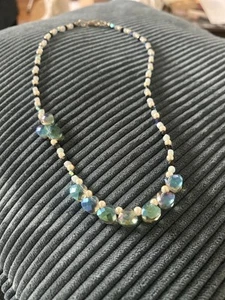 Blue beaded necklace with steak crystals Made well low $$ - Picture 1 of 5