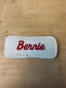 Vtg 70s BERNIE Sew On Embroidered Clothing Jacket Uniform Name Patch RED & WHITE - Picture 1 of 3
