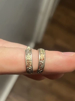 Sterling Silver 925 + 10K Black Hills Gold Leaves Half Hoop Earrings No Backs - Image 1 of 4