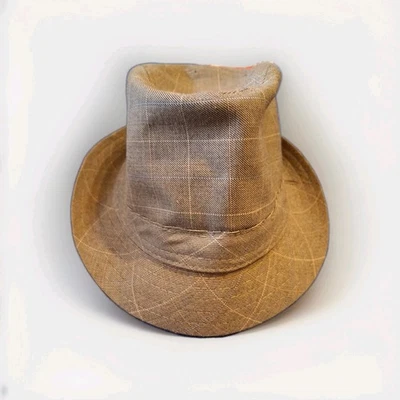 Men’s Fedora Trilby Hat Brown Plaid Check Dress Vintage Style Jazz Clubwear - Image 1 of 4