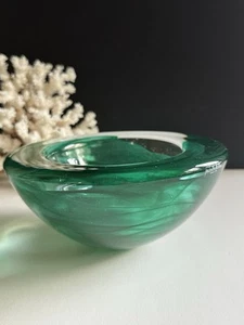 Vtg Kosta Boda Art Glass Green Atoll Swirl Bowl 7" by Anna Erhner Sweden - Picture 1 of 17