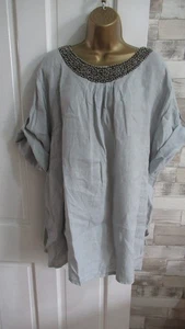LUNGO L'ARNO ● size 3X 22 ● grey embellished LINEN blouse top womens ladies - Picture 1 of 5