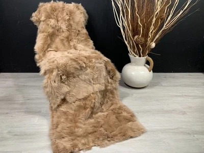 Handmade Genuine Sheepskin Patchwork Rug / Throw – Natural Beige Tones Throw - Image 1 of 4