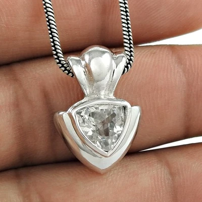 Naturale Zircone Cubico Gemma Ciondolo Bianco 925 Argento Indiano Gioielli - Immagine 1 di 4