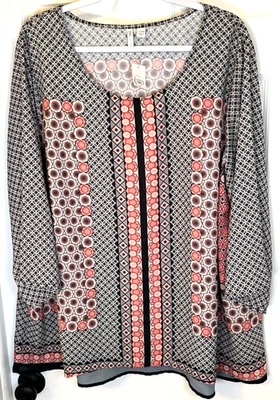 ¡NUEVO! Blusa CATO Plus Talla 22/24W Estampado Floral Bandana Manga 3/4 Túnica Top Nueva con Etiquetas Foto 1 de 4