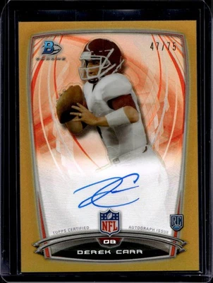 Refrator automático Derek Carr 2014 Bowman Chrome #50 novato ouro /75 - Imagem 1 de 2