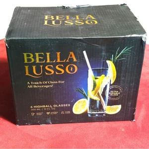 Bella Lusso Juego de 6 Vasos Highball Alto Lujo Cristalería Duradero NUEVO en Caja - Imagen 1 de 5