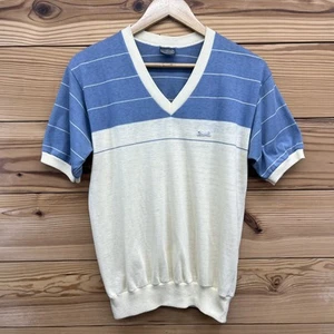 Camicia vintage Le Tigre uomo grande Dacron cotone scollo a V maglione maglia blu panna B115 - Foto 1 di 13