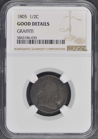 1805 Draped Bust Half Cent 1/2C NGC G Details Small 5 Stems Cover