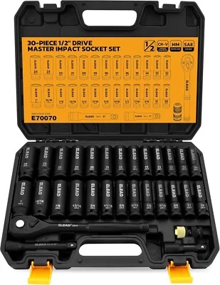 1/2" Drive Deep Impact Socket Set: 30-Piece Standard SAE (3/8 to 1 Inch) - Image 1 of 4