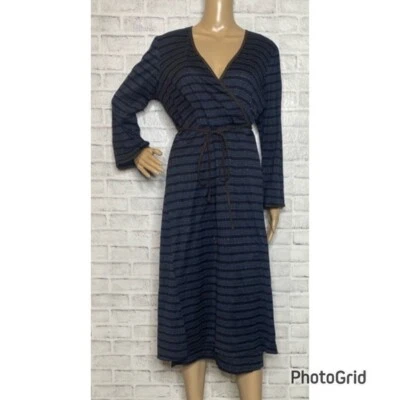 Dosa filoscozia cotton navy blue striped wrap dress 4 L large - Image 1 of 4