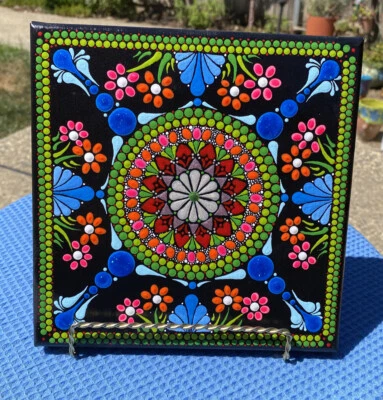 Точка мандала картина 8 «X 8» растянутый холст ручной росписи, подписанный акрил богемное - Изображение 1 из 4