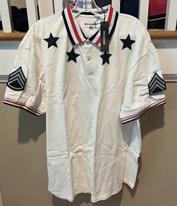 REASON Kingpin Polo Shirt Mens XXL Black Stars/Sargent Patches Short Sleeve NEW - Picture 1 of 8