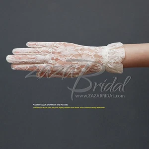 Flower Pattern Women's Lace Gloves with Ruffle-Wrist Length, Various Colors - Picture 1 of 5