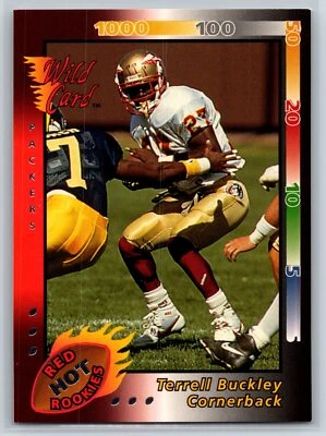 1992 Wild Card Terrell Buckley Rookie Silver Parallel Red Hot Rookies RC #5 - Image 1 of 2