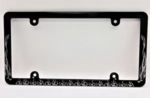 FLAMES, Billet License Plate Frame, Black Anodized,Slim Line - Picture 1 of 2