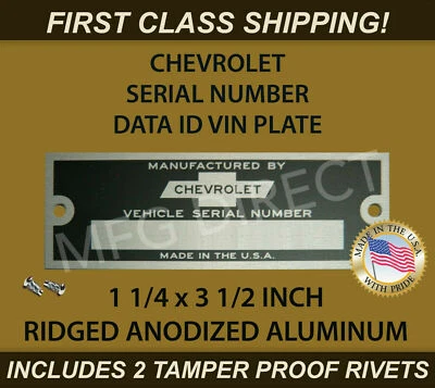 SERIAL NUMBER CHEVY ID TAG CHEVROLET DOOR DATA PLATE CUSTOM IDENTIFICATION USA - Image 1 of 2