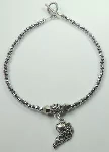 Anklet Silver Crystal Beads Silver Tone Fish Charm Handcrafted Ankle Jewelry - Picture 1 of 1