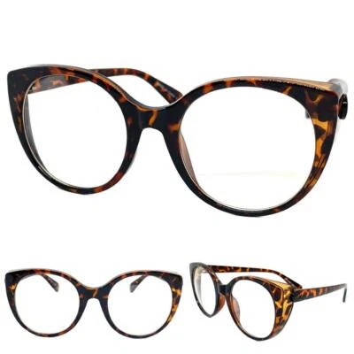 Classic Vintage Retro Cat EYE Style Clear Lens EYE GLASSES Large Tortoise Frame - Image 1 of 4