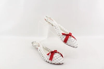 Irregular Choice White Leather Lattice Weave Kitten Heel Flats with Red Bow 39.5 - Image 1 of 4