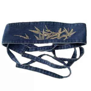 Cinturino Ricamo Donna Denim Larga Bambù Cinturino per Cappotto Vita Chic - Foto 1 di 6