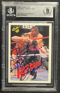 BRET HITMAN HART SIGNED 1990 WWF CLASSIC CARD #123 BECKETT AUTO - Picture 1 of 2