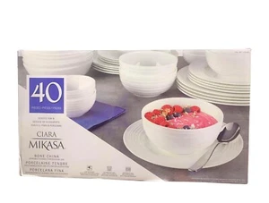 Mikasa Ciara Bone China Dinnerware Set White 40Pc Service for 8 Dishwasher Safe - Picture 1 of 6